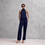 Women's Elegant Cotton And Linen Round-neck Sleeveless Top And Trousers Set
