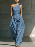 Sleeveless Slanted Shoulder Waist Jumpsuit