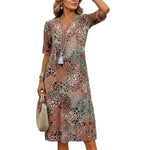 Fashion New Summer Skirt Casual Temperament Printed Short-Sleeved V-Neck Dress