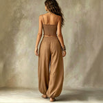 Spaghetti Strap Crop Top Baggy Harem Pants Boho Resort Wear Set