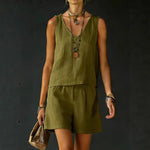 Casual V-Neck Sleeveless Top & Shorts Set