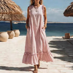 ?? Coastal Striped Ruffle Maxi Dress