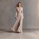 Solid Color Textured Long-Sleeved Elegant Dress For Women With Small Fragrant Waist