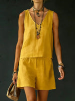Casual V-Neck Sleeveless Top & Shorts Set