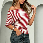 Casual Fashion Summer Women'S Knitted Tops One-Shoulder Bat Shirt T-Shirt