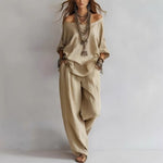 Women'S One-Shoulder Loose Top Wide-Leg Pants Cross-Border Two-Piece Set
