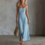 Diamond Lattice Textured Square Neck Slip Maxi Dress ¨C Boho Summer Long Cami Dress
