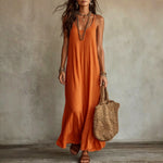 Textured Linen Spaghetti Strap Loose Maxi Tent Dress