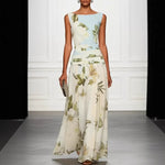 Vintage Lily Floral Color Block Maxi Gown