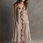 ?? Ruffle V-Neck Sleeveless Midi Dress