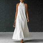 Linen-Blend Halter Neck Maxi Dress