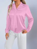 Real Shot Of Foreign Trade Women'S European And American Style Autumn And Autumn Denim Satin Shirt 25 Autumn New Product Simulated Silk White Blouse