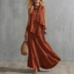 Asymmetrical Ruffle Sleeveless Textured Maxi Dress, Flowy Loose Summer Resort Long Dress