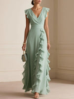 Flutter Sleeve Ruffle Maxi Dress
