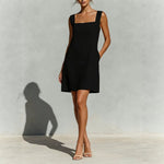 Square Neck Linen Shift Mini Dress