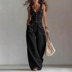 Women's Washed Denim Loose-Fit Sleeveless Jumpsuit