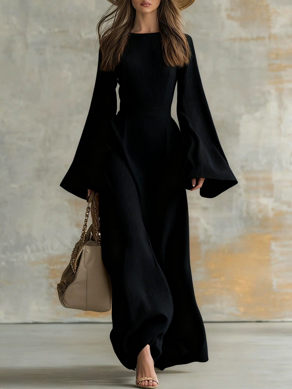 Elegant Solid Color Long-Sleeved Dress