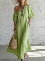 Effortless Off-Shoulder Linen-Blend Maxi Dress