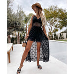 Scalloped Lace Spaghetti Strap High Low Flowy Maxi Dress
