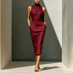 Women'S Elegant Sleeveless Slim Fit Hip-Covering Mid-Length Dress