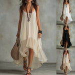 Boho Irregular Ruffle Hem Sleeveless Chiffon Maxi Dress