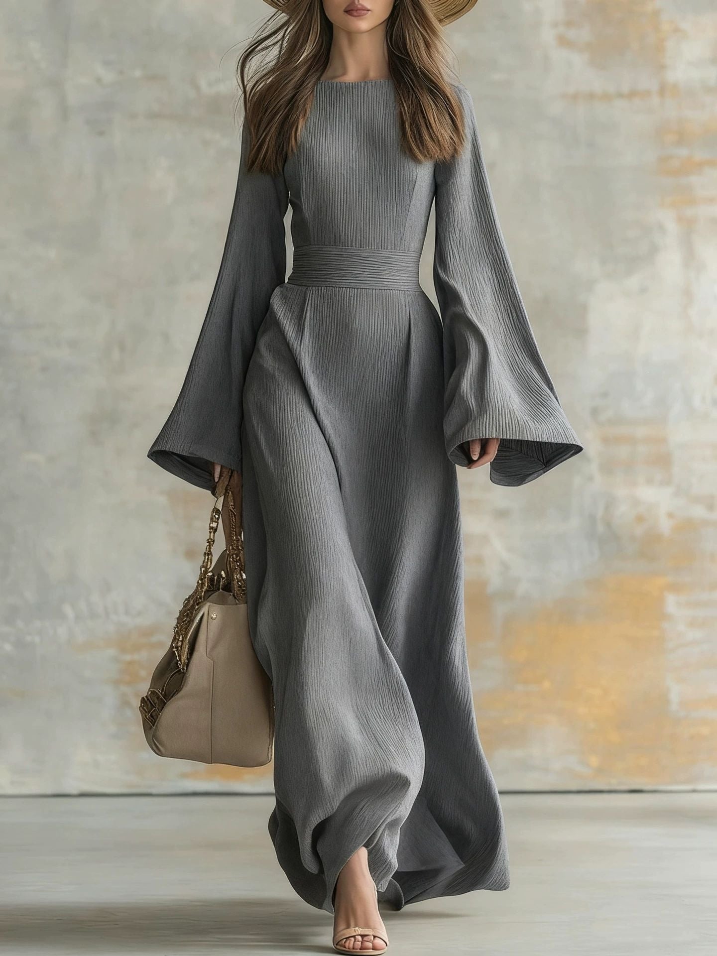 Elegant Solid Color Long-Sleeved Dress