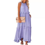 Halter Ruffle Tiered Flowy Maxi Dress