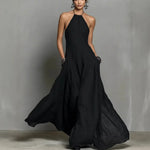 Cotton And Linen Blend Simple Backless Sleeveless Long Dress