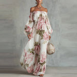 Indigo Watercolor Halter Wide-Leg Dress