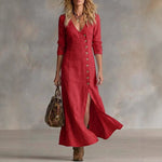 Long Multi-Button Fashion Cotton And Linen Dresses