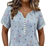 Colorful Heart Striped Henley Blouse