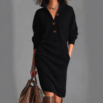 Women's Autumn Casual Lapel Button Loose Mid-Length Sweater Dress