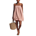 Linen Strapless Ruffle Trim Loose Tent Mini Dress