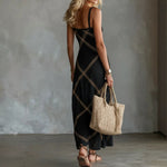 Diamond Lattice Textured Square Neck Slip Maxi Dress ¨C Boho Summer Long Cami Dress