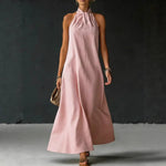 Linen-Blend Halter Neck Maxi Dress