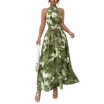 Summer Halter-Neck Waist-Cinching Sleeveless Ruffle Dress