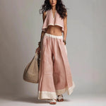 Sleeveless V-Neck Two-Piece Set ¨C Solid Color Lounge & Casual Outfit