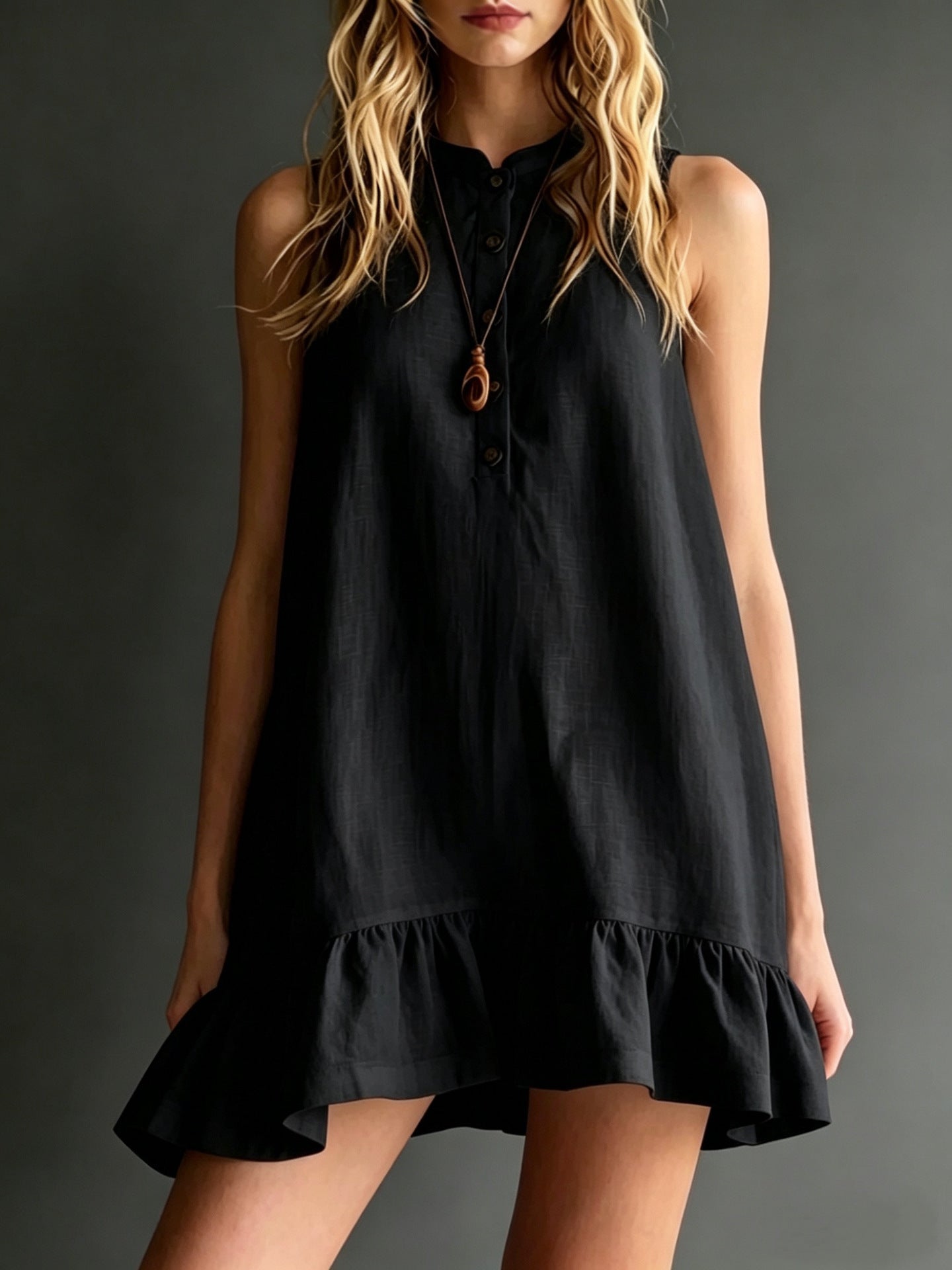 Effortless Sleeveless Ruffle Hem Shift Dress ¨C Relaxed Linen Blend Style