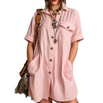 Oversized Short Sleeve Button Down Shirt Mini Dress with Pockets
