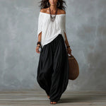 Summer New Women'S High-End Casual Wide-Leg Pants Paired With Exquisite One-Line Collar Off-Shoulder Tops