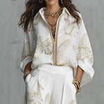 High Waist Wide Leg Pants Two Piece Set, Luxury Satin Elegant Vacation Matching Outfit