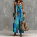 Boho Patchwork Halter Wide-Leg Jumpsuit