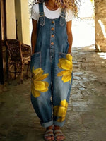 Effortless Boho Floral Denim Overalls for Women