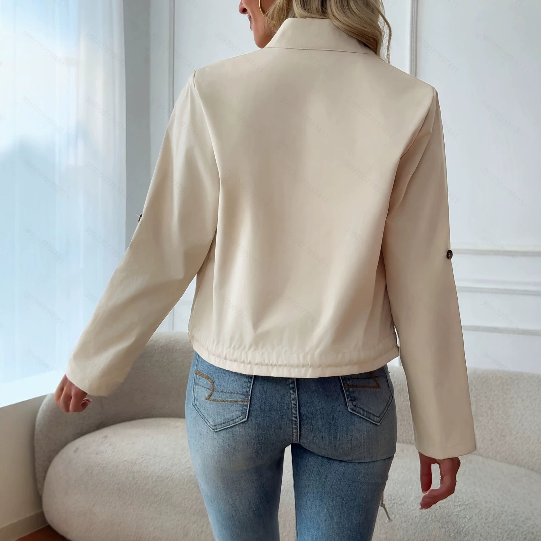 New Autumn Sports Waist Fashion Long-Sleeved Old Money Style Lapel Jacket