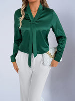 Real Shot Of Foreign Trade Women'S European And American Style Autumn And Autumn Denim Satin Shirt 25 Autumn New Product Simulated Silk White Blouse