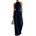 Halter Neck Linen-Blend Wide Leg Jumpsuit
