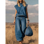 High Waist Wide Leg Jeans Two-Piece Set