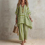 V-Neck Loose Striped Casual Two-Piece Suit