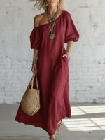 Effortless Off-Shoulder Linen-Blend Maxi Dress