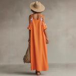 Vibrant Orange Cold-Shoulder High-Low Maxi Dress